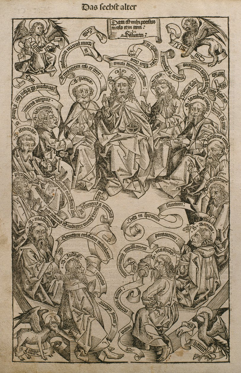 Isten dicsőségben a szentekkel, illusztráció Hartmann Schedel (1440-1514) 1493-ban Nürnbergben kiadott Liber Chronicarum című művéből. alkotó: Michael and Pleydenwurff, W. Wolgemuth