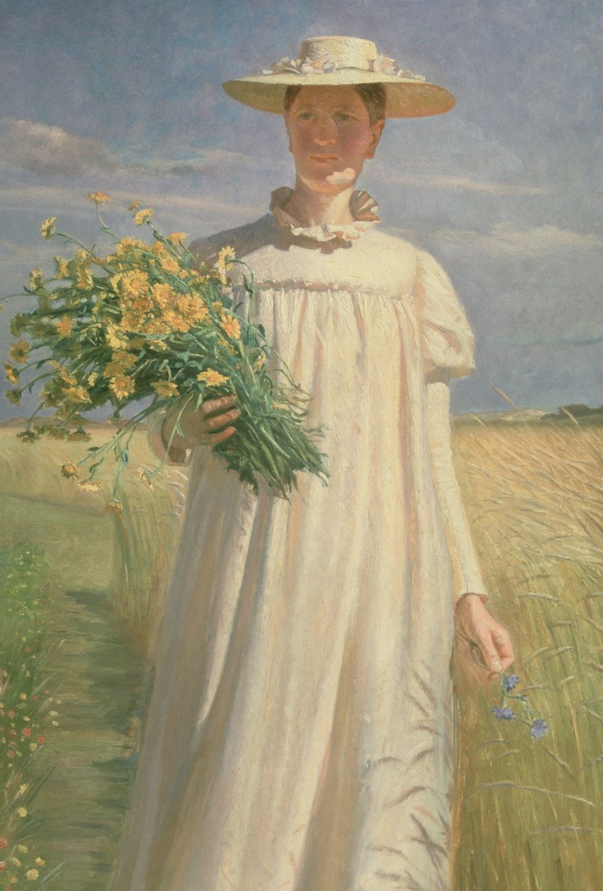 Anna Ancher visszatér a virágszedésből, 1902 alkotó: Michael Peter Ancher