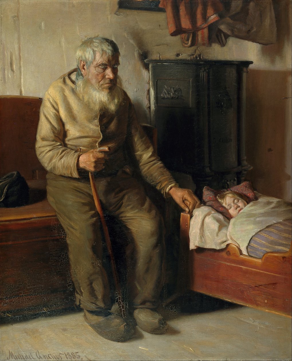 Vak Kristian törődik egy gyerekkel alkotó: Michael Peter Ancher