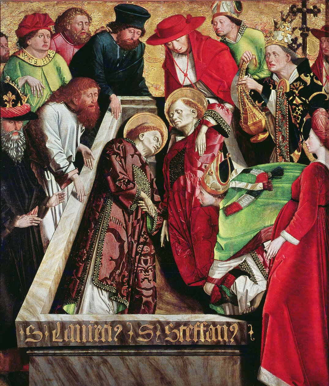 Szent István és Szent Lőrinc síremléke Rómában, a Szent István-oltárról, 1470 körül alkotó: Michael Pacher