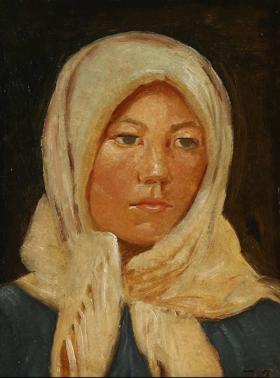 Fiatal nő Skagenből, sálat visel. alkotó: Michael Peter Ancher
