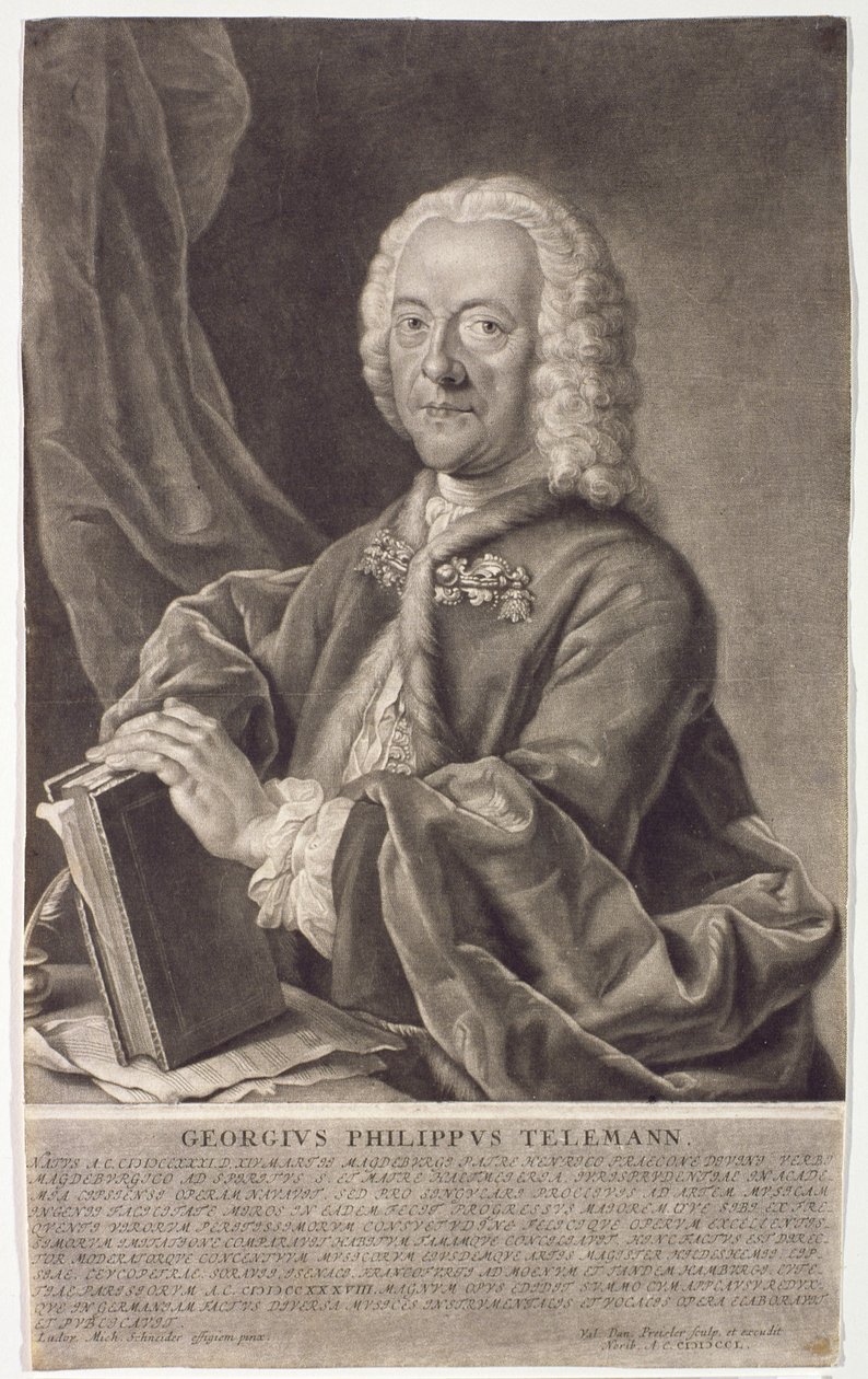 Georg Philipp Telemann (1681-1757) portréja, amelyet Georg Preisler (1700-54) vésett alkotó: Michael Schneider
