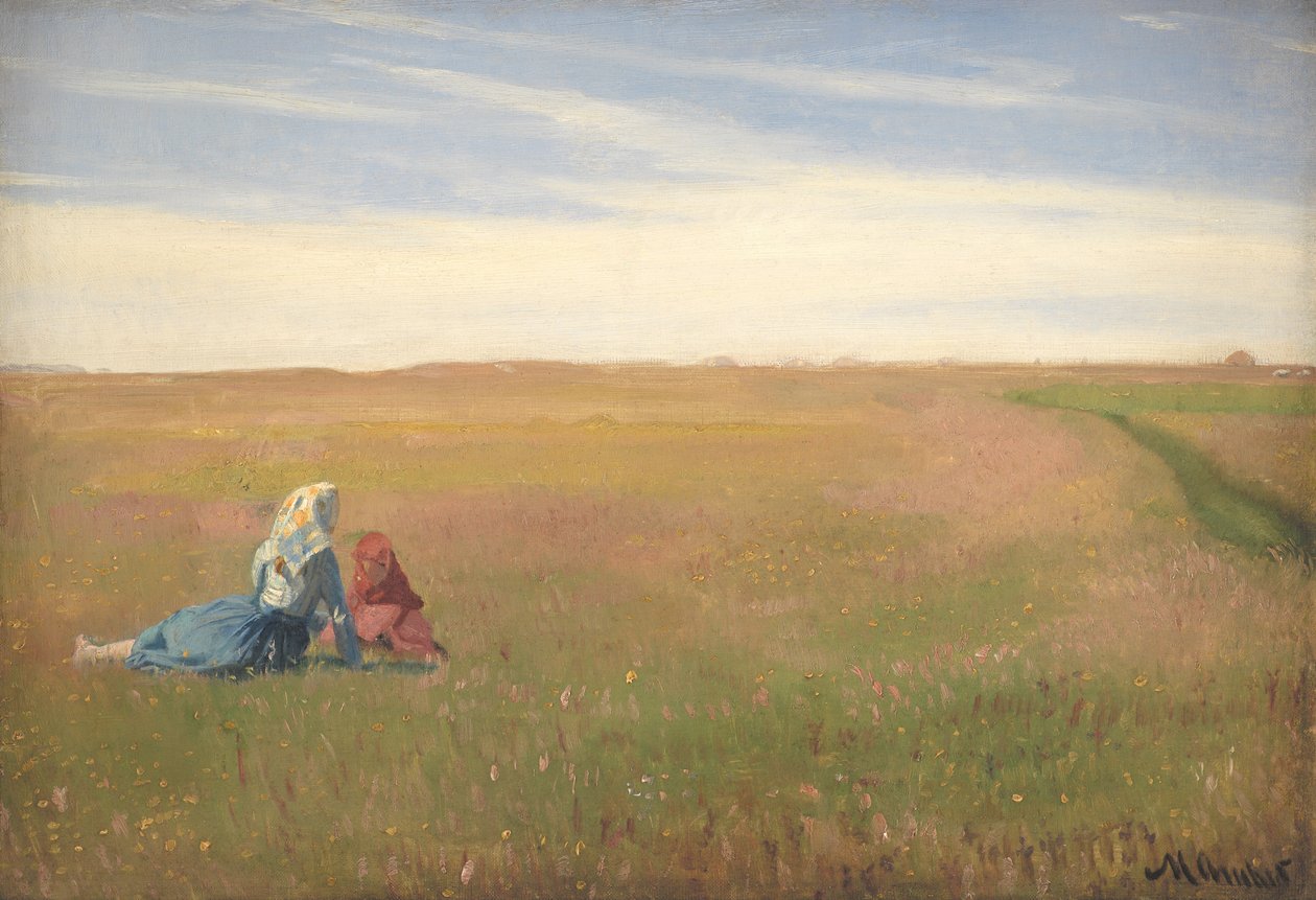 Két lány a mezőn. Egy nyári nap alkotó: Michael Ancher