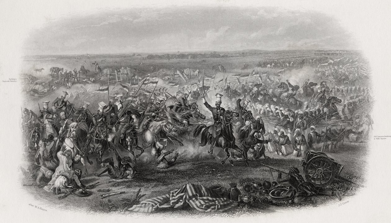 Aliwal-i csata, India, 1846. január 28., metszet: J.J. Legénység alkotó: Michael Angelo Hayes