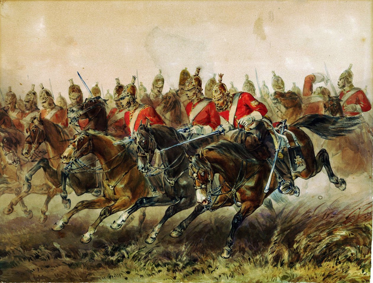 A Fénydandár rohama a balaclavai csata idején (bataille de Balaklava) - Hayes, Michael Angelo (1820-1877) - 1854 - Akvarell papíron - 31,2x40,4 - Magángyűjtemény alkotó: Michael Angelo Hayes