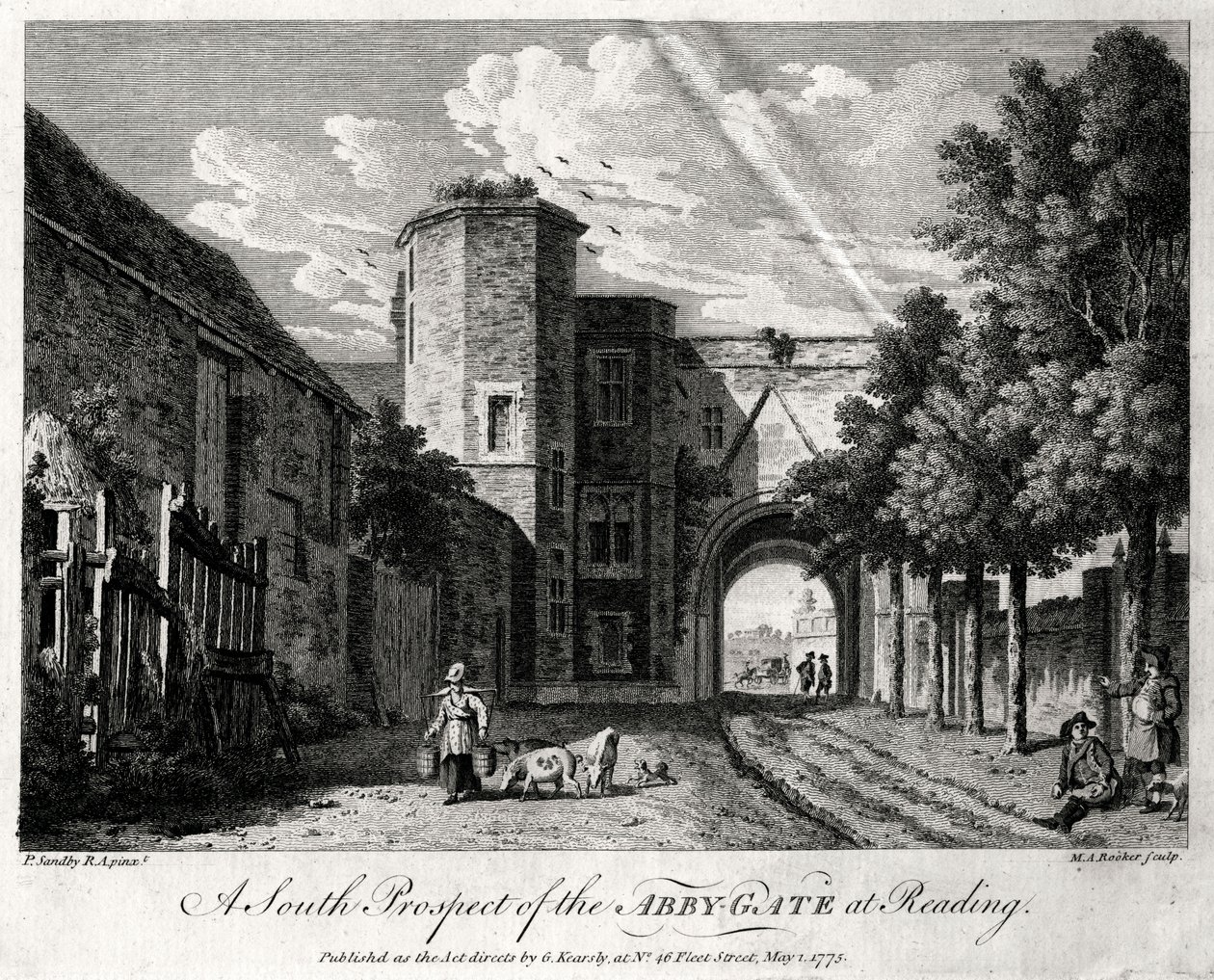 Az Abby-Gate déli kilátása Readingben, Berkshire, 1775 alkotó: Michael Angelo Rooker