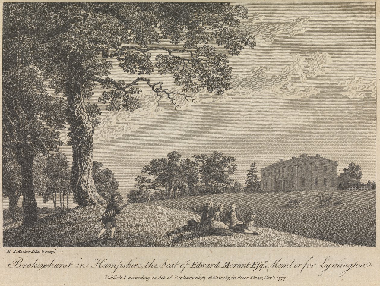 Broken-hurst in Hampshire, The Seat of Edward Morant, Esquire, Lymington tagja (kiadó: G. Kearsly); 43. oldal (Első kötet) alkotó: Michael Angelo Rooker