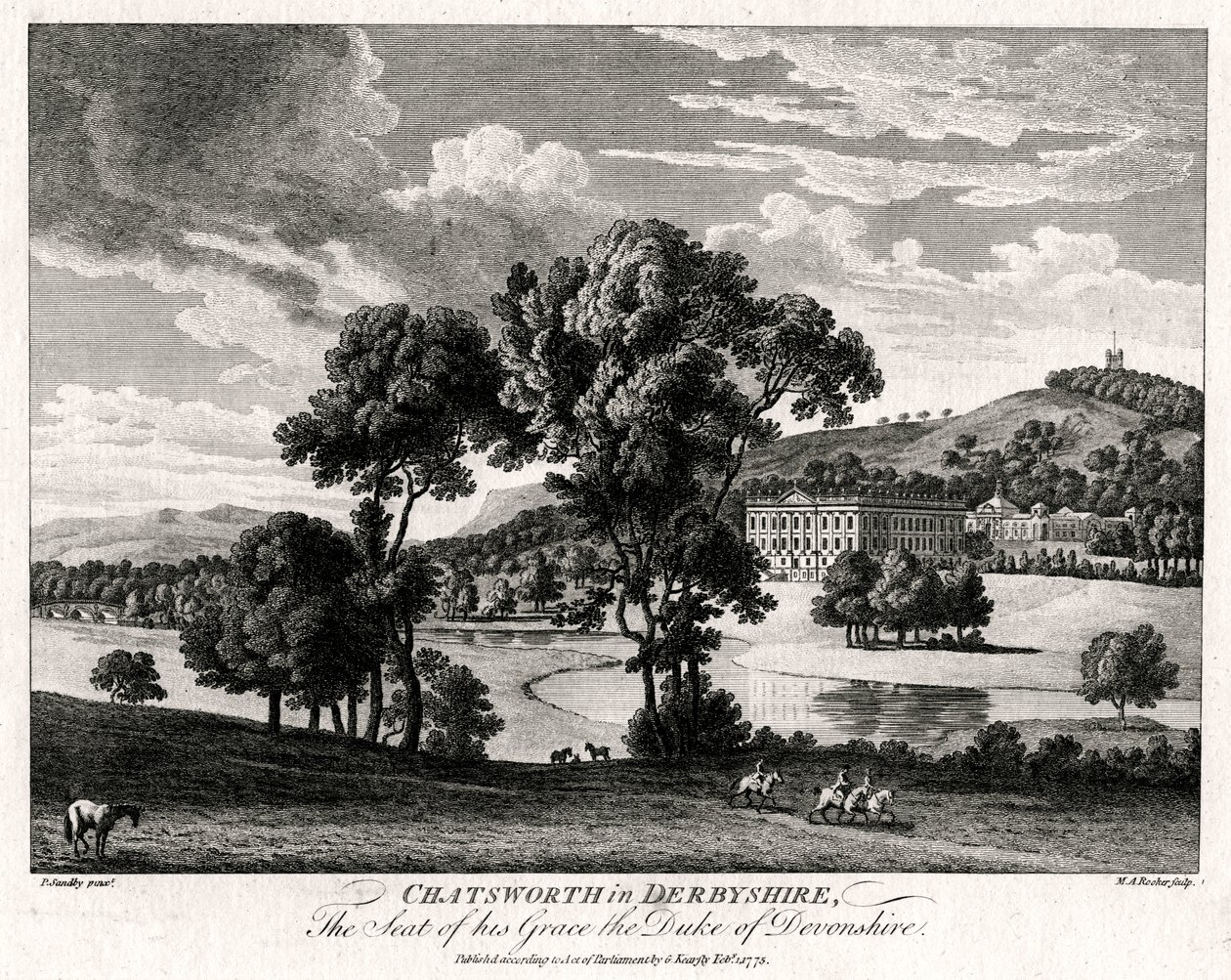 Chatsworth Derbyshire-ben, Devonshire hercegének székhelye, 1775 alkotó: Michael Angelo Rooker