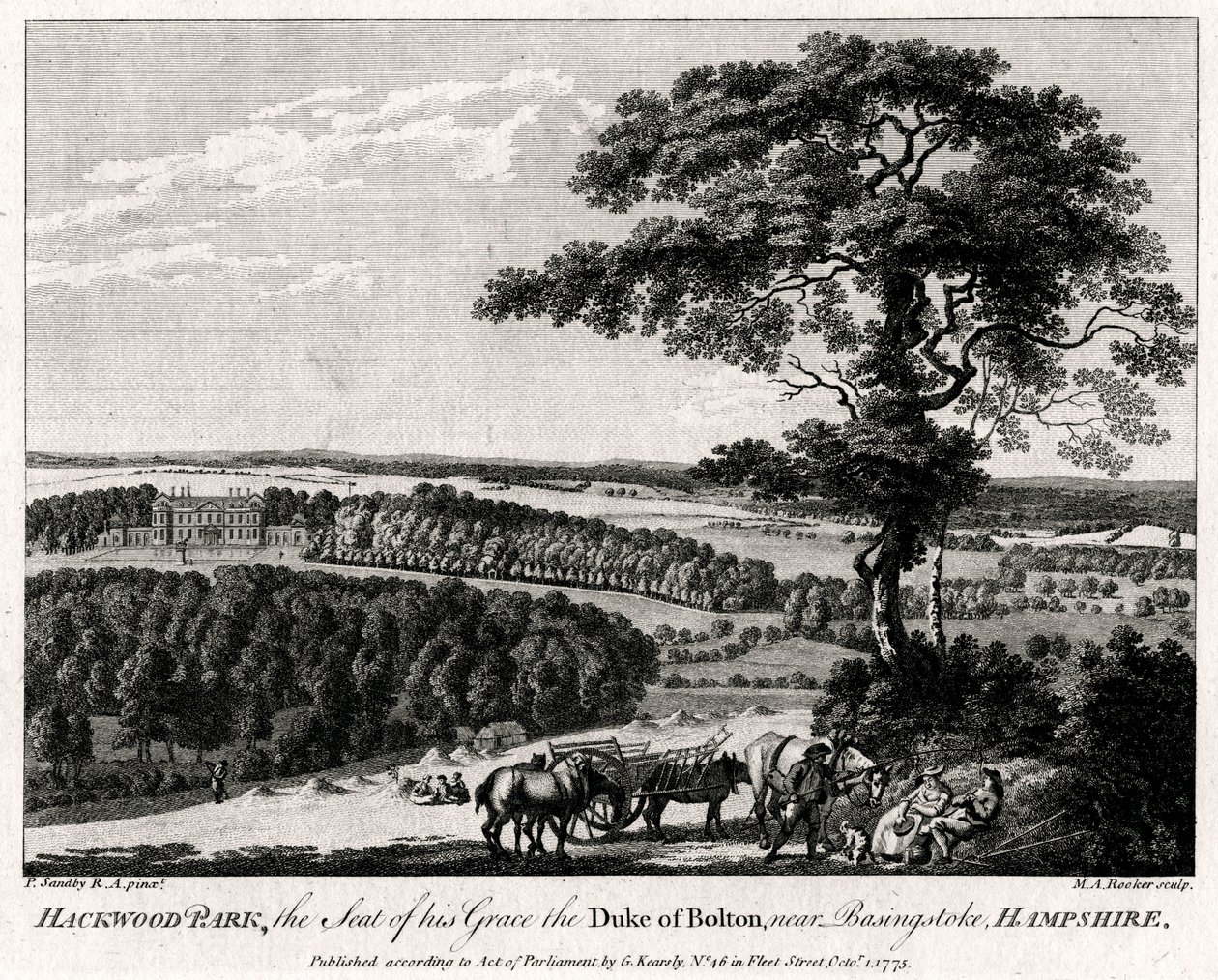 Hackwood Park, az ő kegyelme, Bolton hercegének székhelye, Basingstoke közelében, Hampshire, 1775. alkotó: Michael Angelo Rooker