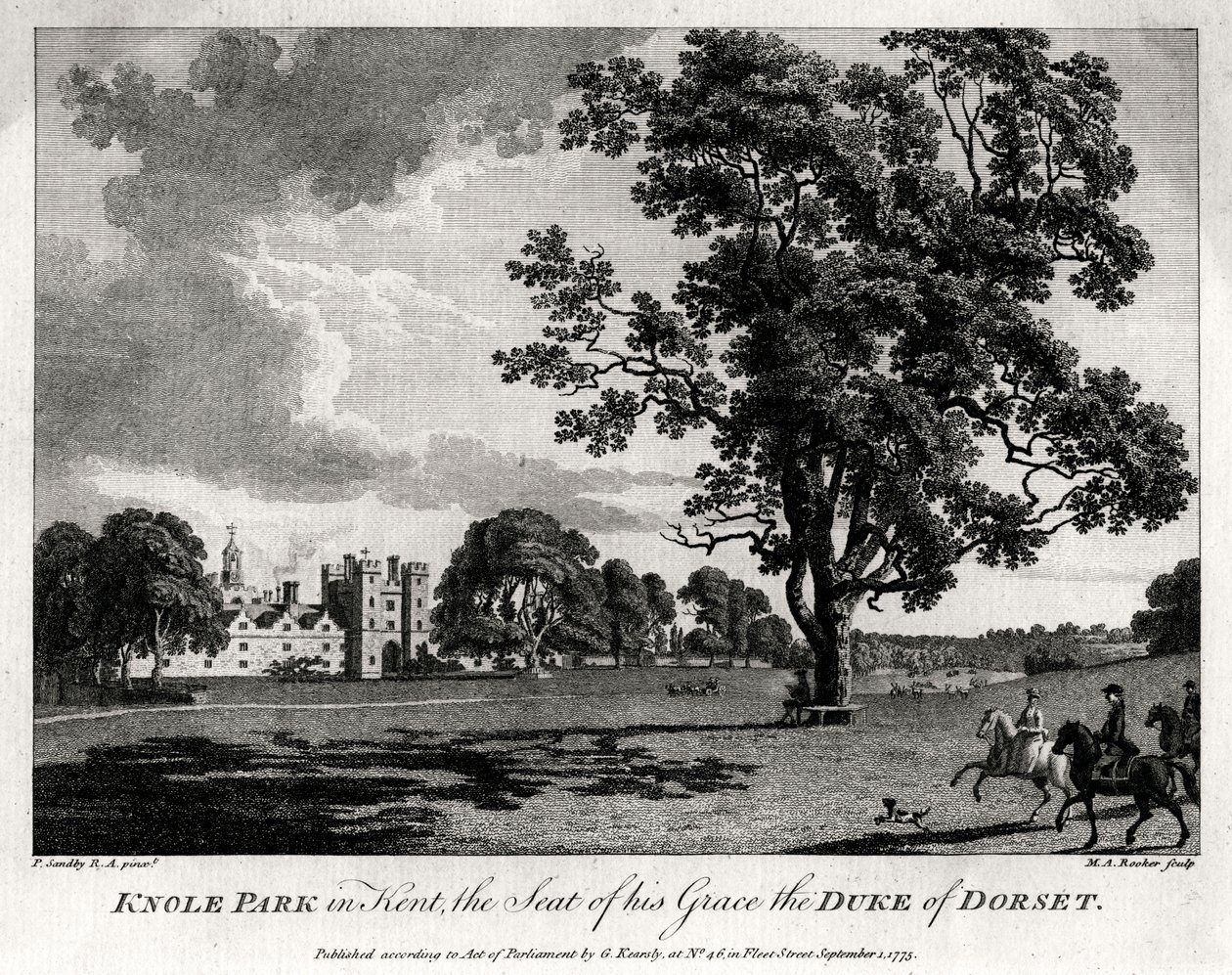 Knole Park Kentben, Őkegyelme, Dorset hercegének székhelye, 1775 alkotó: Michael Angelo Rooker