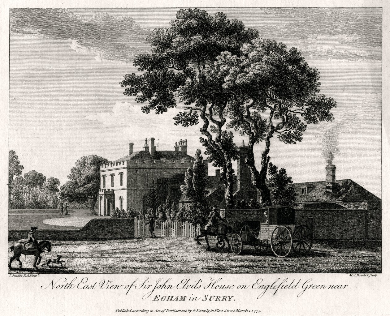 Sir John Elvils ház északkeleti nézete az Englefield Greenen, Egham közelében, Surryben, 1775 alkotó: Michael Angelo Rooker