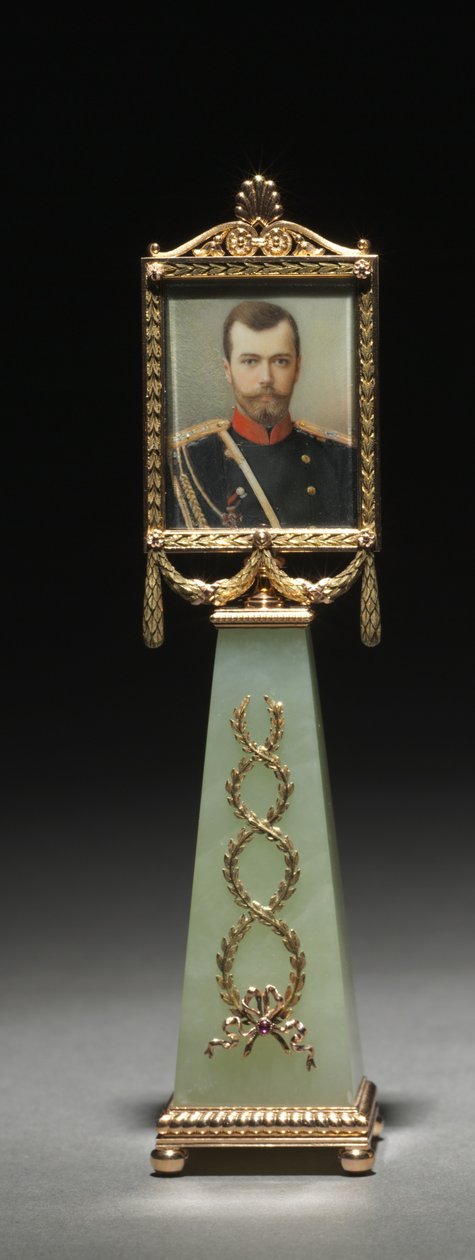 Keretes miniatűr: II. Miklós cár portréja, Peter Carl Fabergé (1846-1920) cége, Johannes Zehngraf (1857-1908) miniatűr 1896 előtt (arany, jade, rubin, gouache, elefántcsont, üveg) (lásd még: 499673) & 499674) alkotó: Michael Evlampievich Perkhin