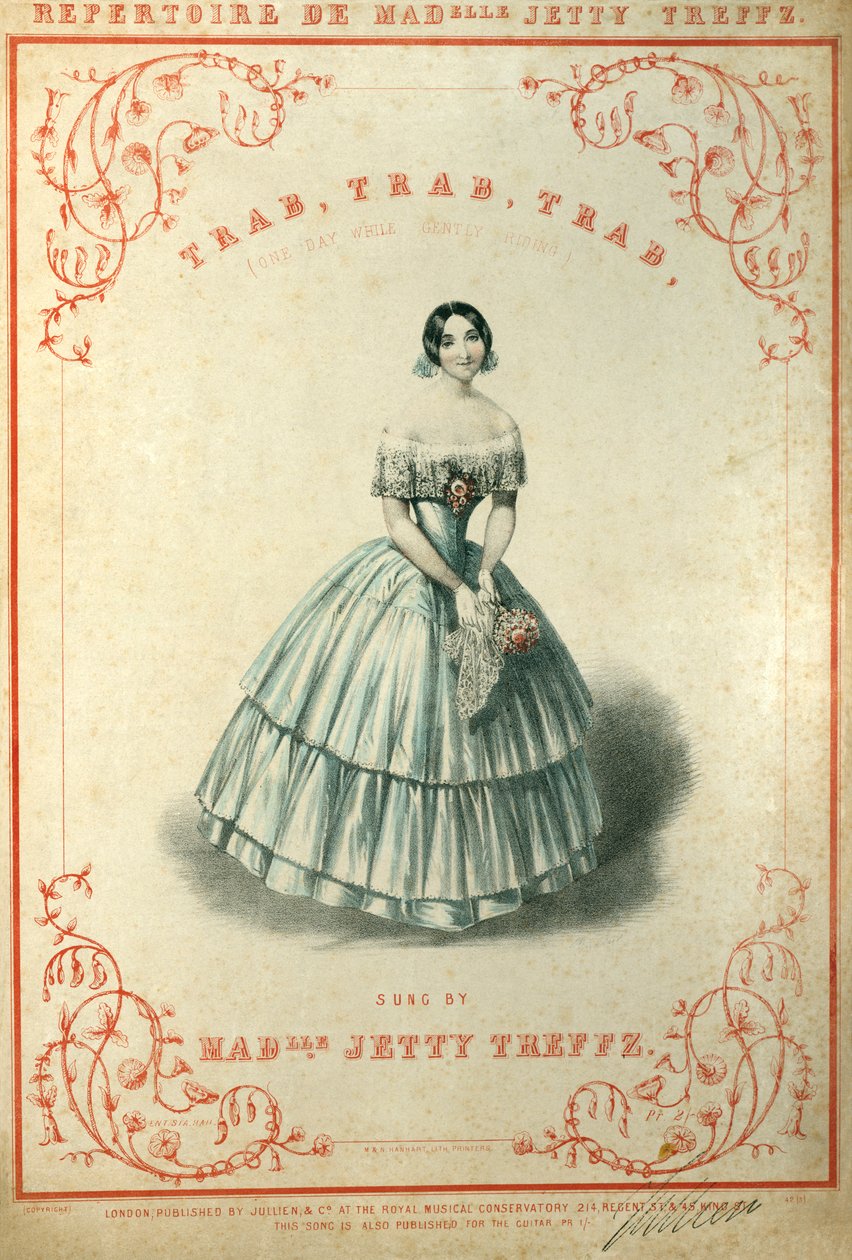 Trab, Trab, Trab (vagy, Egy nap, míg gyengéden lovagol) score cover, a repertoire de Madelle Jetty Treffz-től alkotó: Michael Hanhart