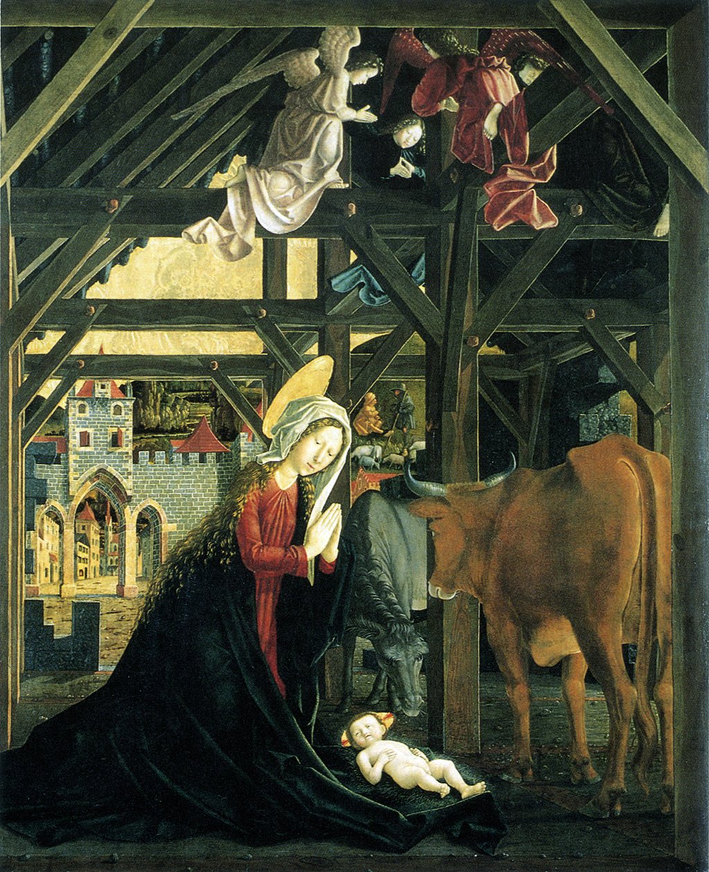 A Salzkammerguti Szent Wolfgang-templom születési oltárképe, 1481 alkotó: Michael Pacher
