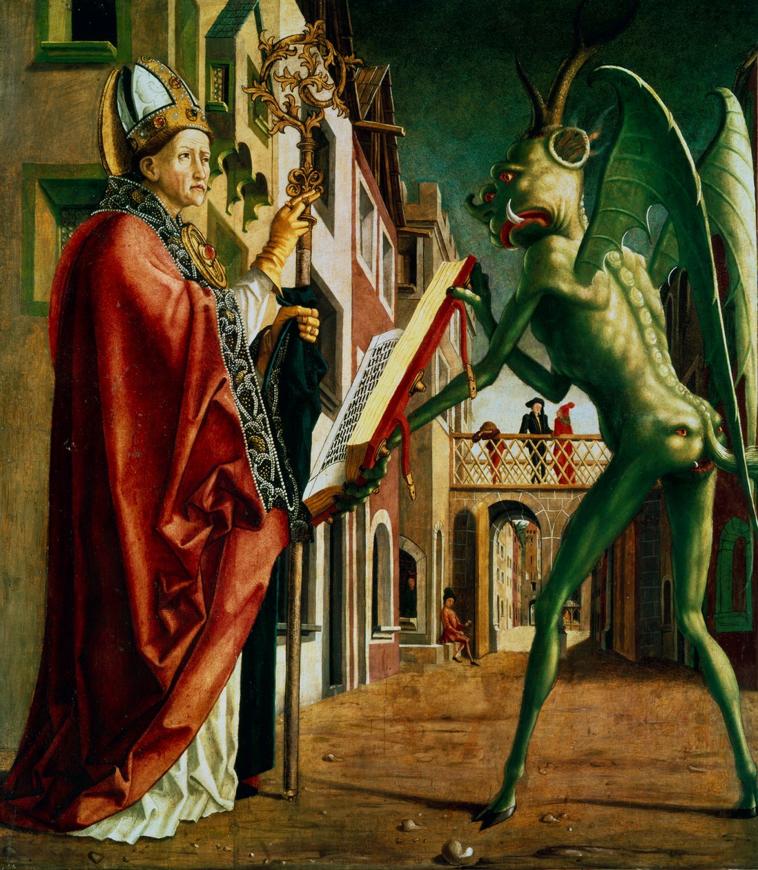 „Az ördög bemutatja Szent Ágostonnak a bűnök könyvét”, 1455-1498. alkotó: Michael Pacher