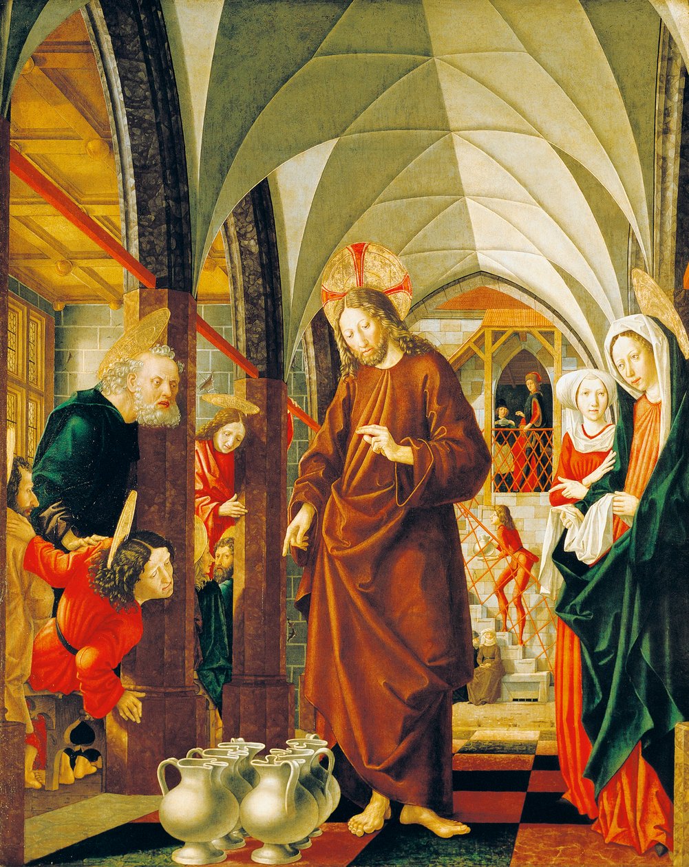 Esküvő Kánában, panel a Krisztus történeteiből, Szent Wolfgang oltárkép alkotó: Michael Pacher