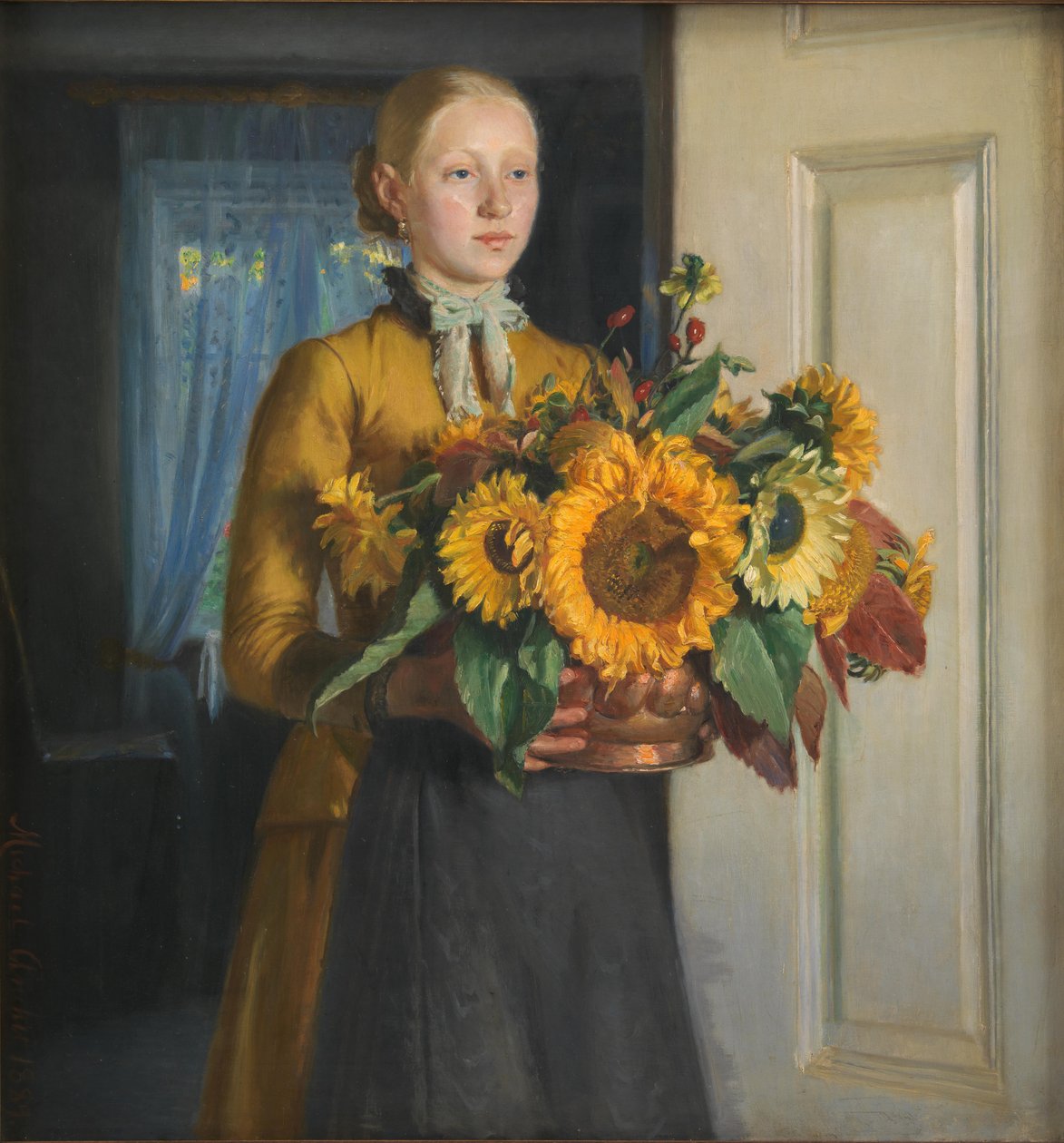 Dán:  Pigen med solsikkerne Egy lány napraforgókkal alkotó: Michael Peter Ancher