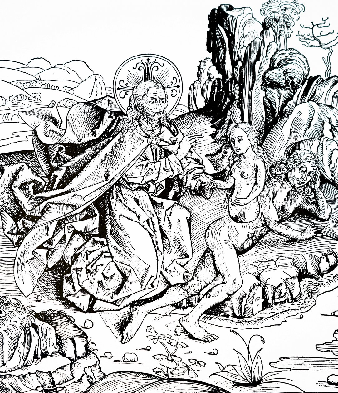 Ádám és Éva teremtése a Nürnbergi Krónikából alkotó: Michael & Pleydenwurff W. (d.1494) Wolgemuth