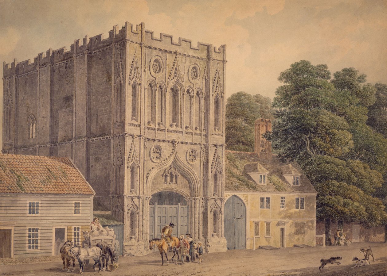 Az Abbey Gate nyugati frontja, Bury St. Edmunds, 1788-1801 alkotó: Michael Rooker