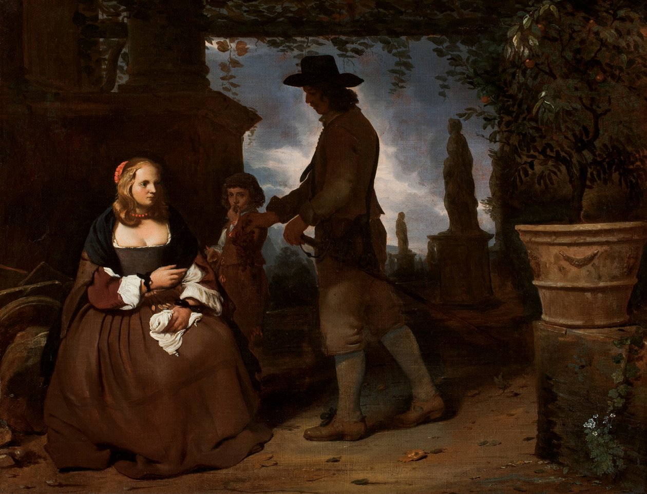 Fiatal pár és egy fiú a kertben, 1650 körül (olaj, vászon) alkotó: Michael Sweerts