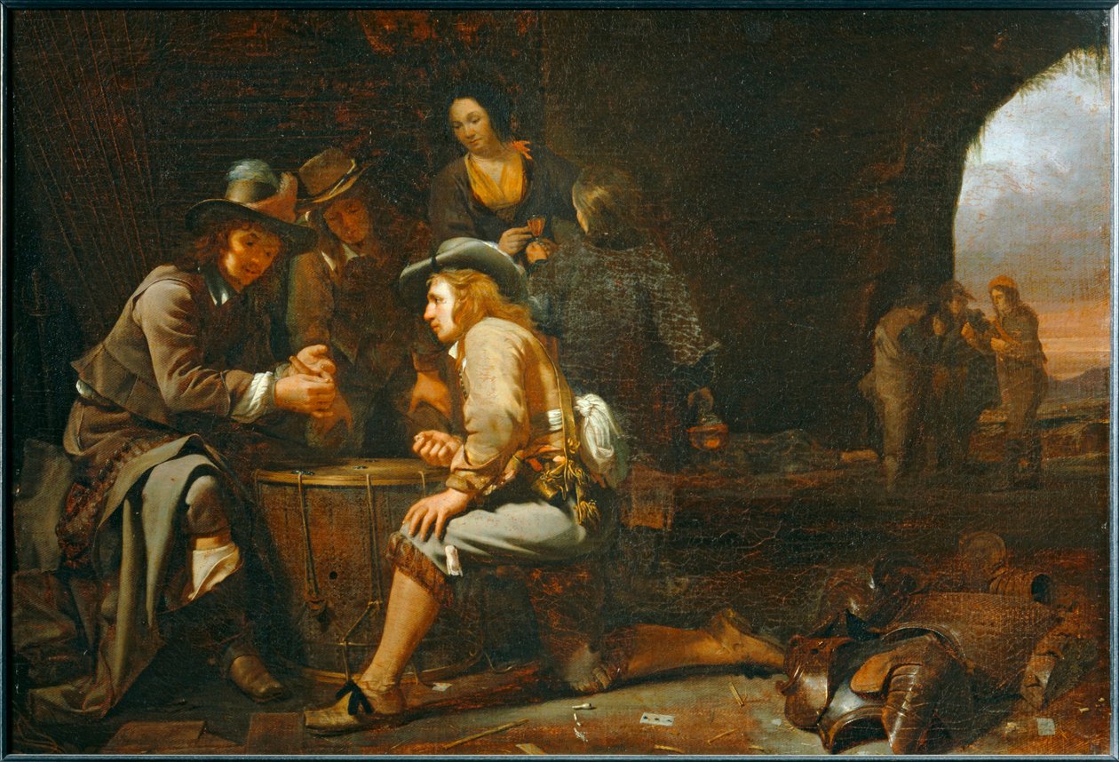 Katonák játszanak egy őrházzá alakított barlangban. 1649 ... alkotó: Michael Sweerts
