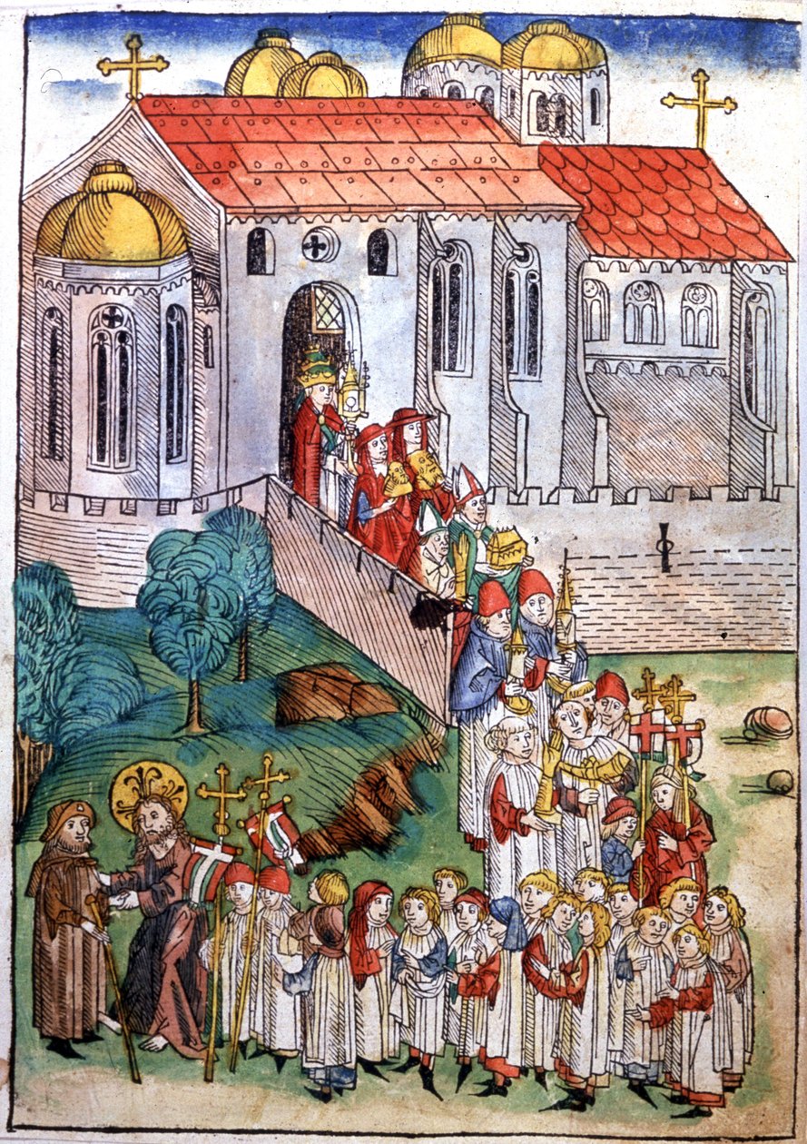 Zarándoklat a Composelle-i Szent Jakabban, metszet, 15. század vége alkotó: Michael Wohlgemuth