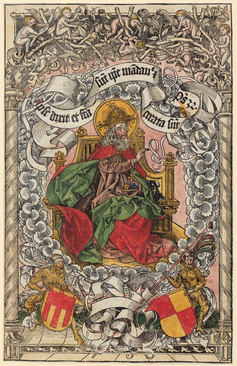 Titelholzschnitt mit Gottvater auf dem himmlischen Thron, die Hand segnend erhoben alkotó: Michael Wolgemut