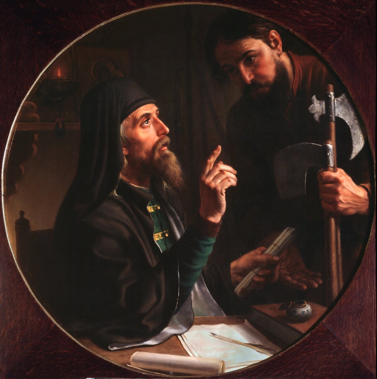 A lavra hegumenje, Dionysius Zobninovsky bemutat egy egyházi okiratot - Mihail Ivanovics Skotti (18) festményét. alkotó: Michail Ivanovich Skotti