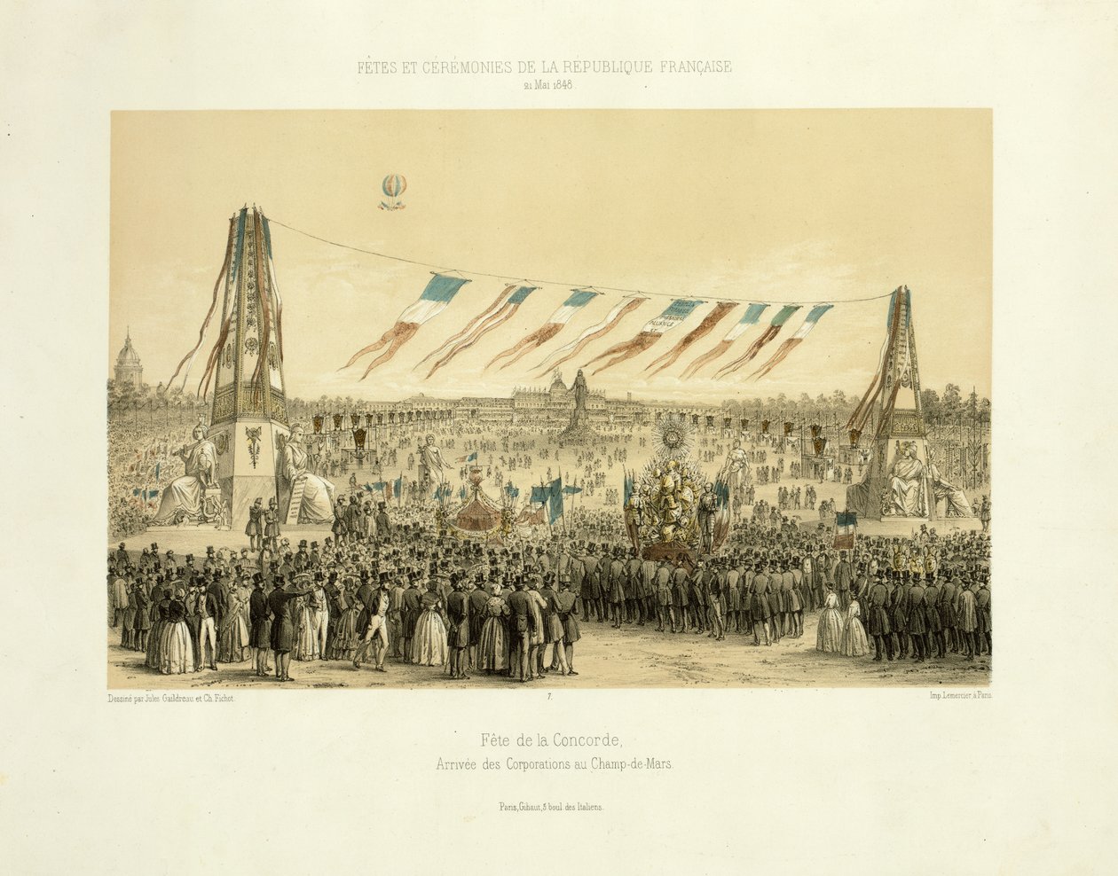 Fête de la Concorde, a vállalatok érkezése, Champ-de-Mars, Párizs, 1848 alkotó: Michel C. and Gaildrau, Jules Fichot