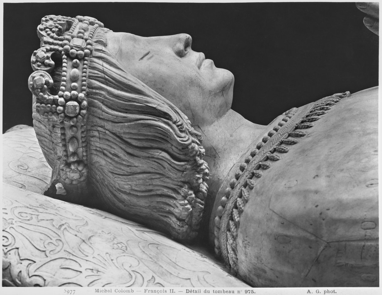Nantes, Szent Péter és Szent Pál székesegyház, II. Ferenc, Bretagne hercege és Foix-i Margit sírja, II. Ferenc részlete, 1502-07 márványból készült gipszöntvény kétoldalas fotó. alkotó: Michel Colombe