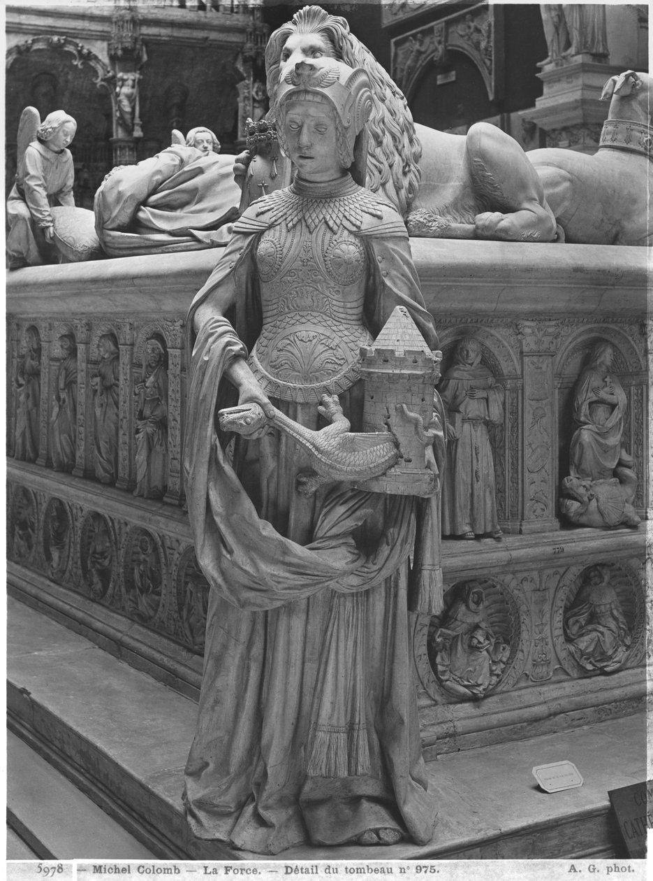 Nantes, Szent Péter és Szent Pál székesegyház, II. Ferenc, Bretagne hercege és Foix-i Margit sírja, a Fortitude részlete, 1502-07 márványból készült gipszöntvény kétoldalas fotó. alkotó: Michel Colombe