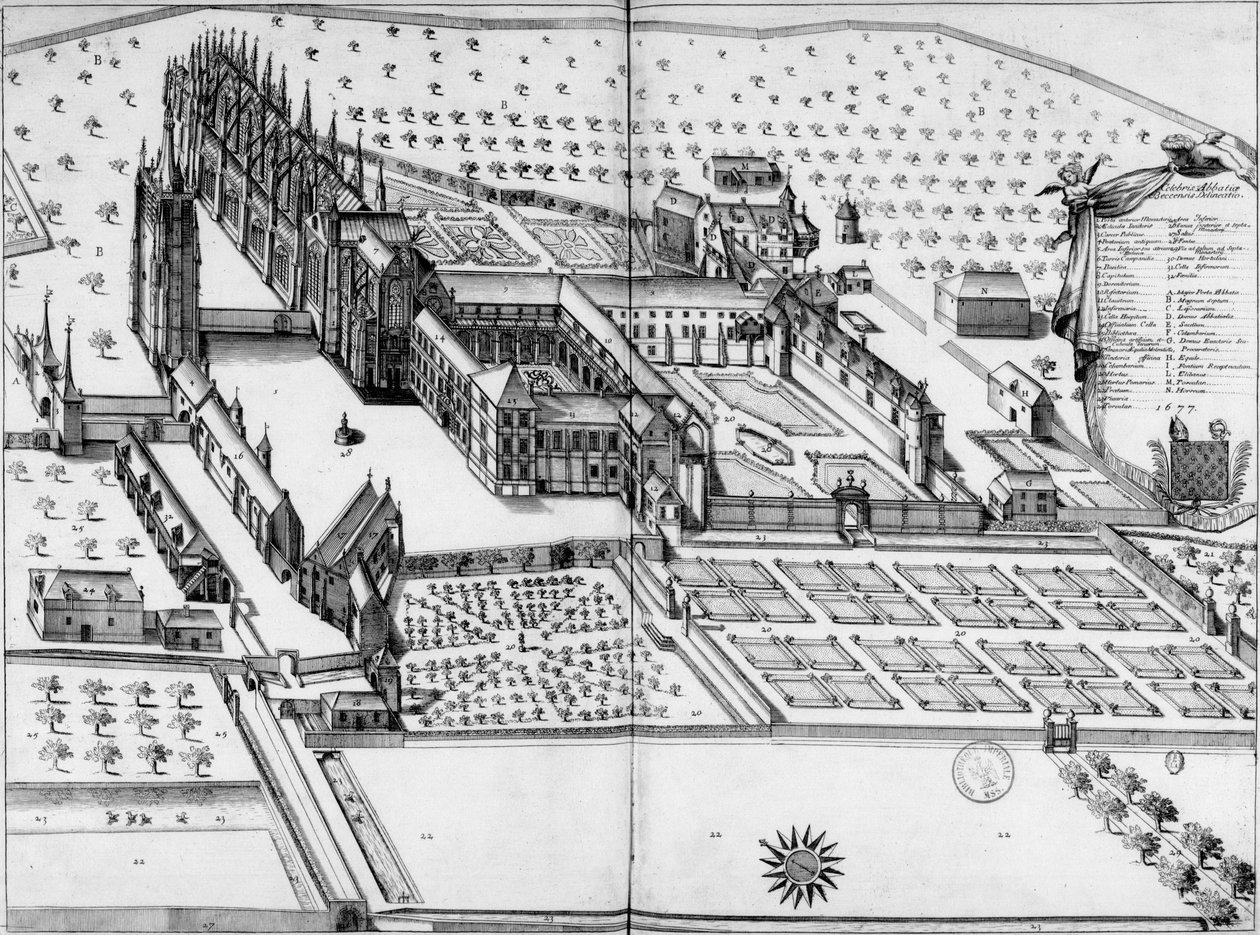 Notre Dame du Bec apátság. Általános nézet 1677 -ben alkotó: Michel Germain