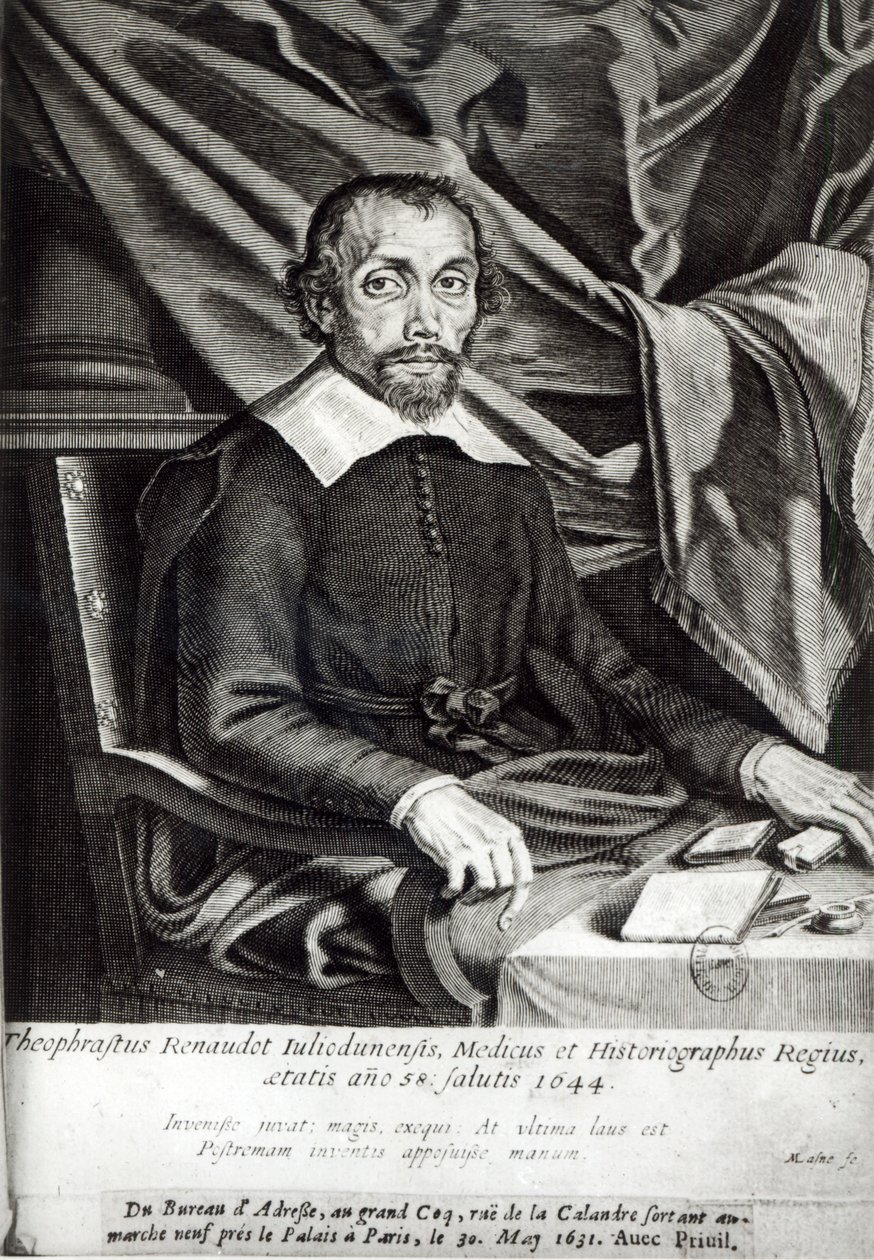 Theophraste Renaudot (1586-1653) portréja, 58 éves, 1644 alkotó: Michel Lasne