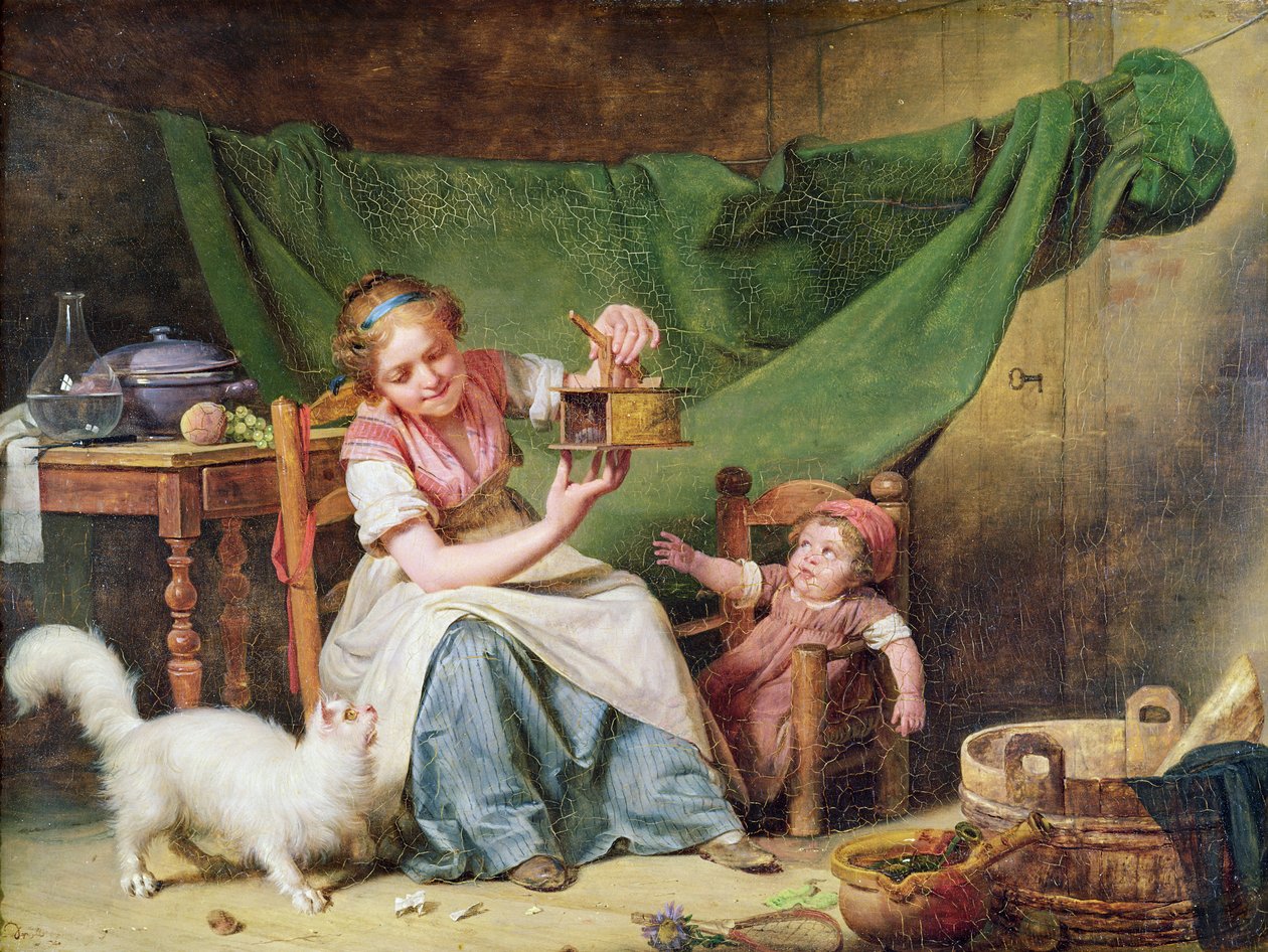 A nő és az egér, 1798 körül alkotó: Michel Martin Drolling