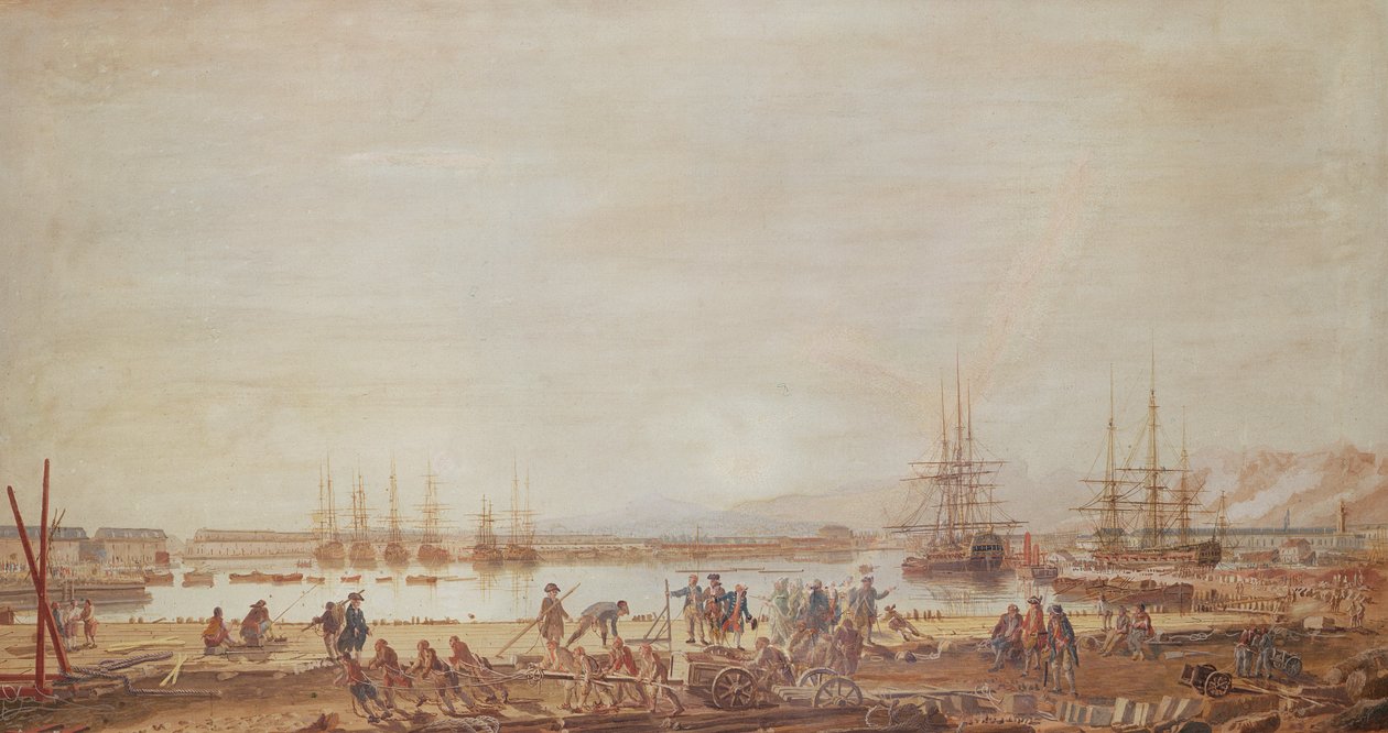 Kilátás Toulon új kikötőjére és a Király századra, 1777 (guache) alkotó: Michel de Toulon