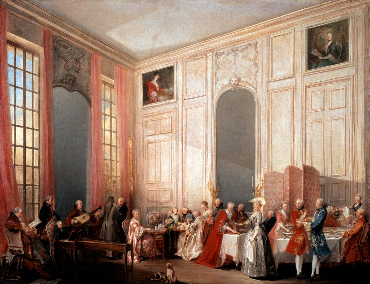 „Angol teaparti Conti hercegével a templomban”, 1766 alkotó: Michel Barthelemy Ollivier