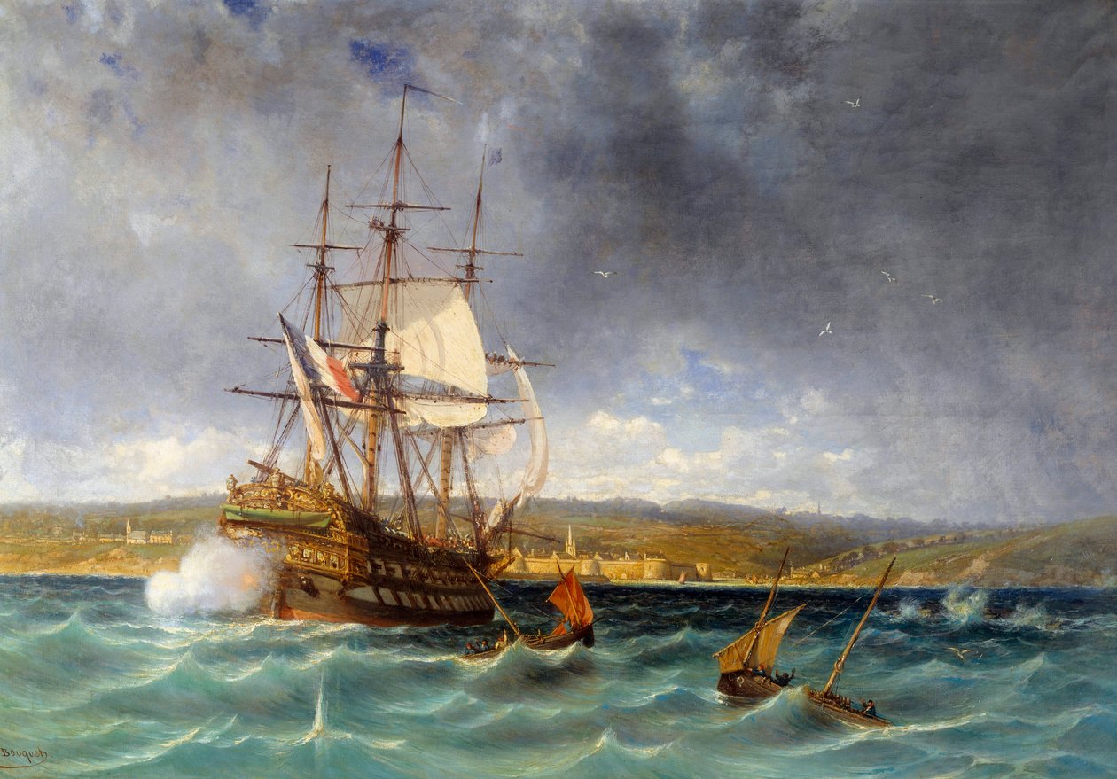 A veterán belép Concarneau Detail kikötőjébe. Michel Bouquet festménye (1807-1890) 19. századi Brest, Musee des Beaux Arts alkotó: Michel Bouquet