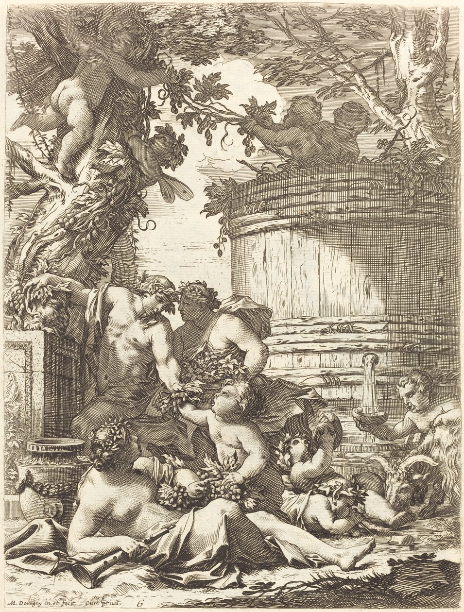 Putti szőlővel és egy ülő Bacchante-val alkotó: Michel Dorigny