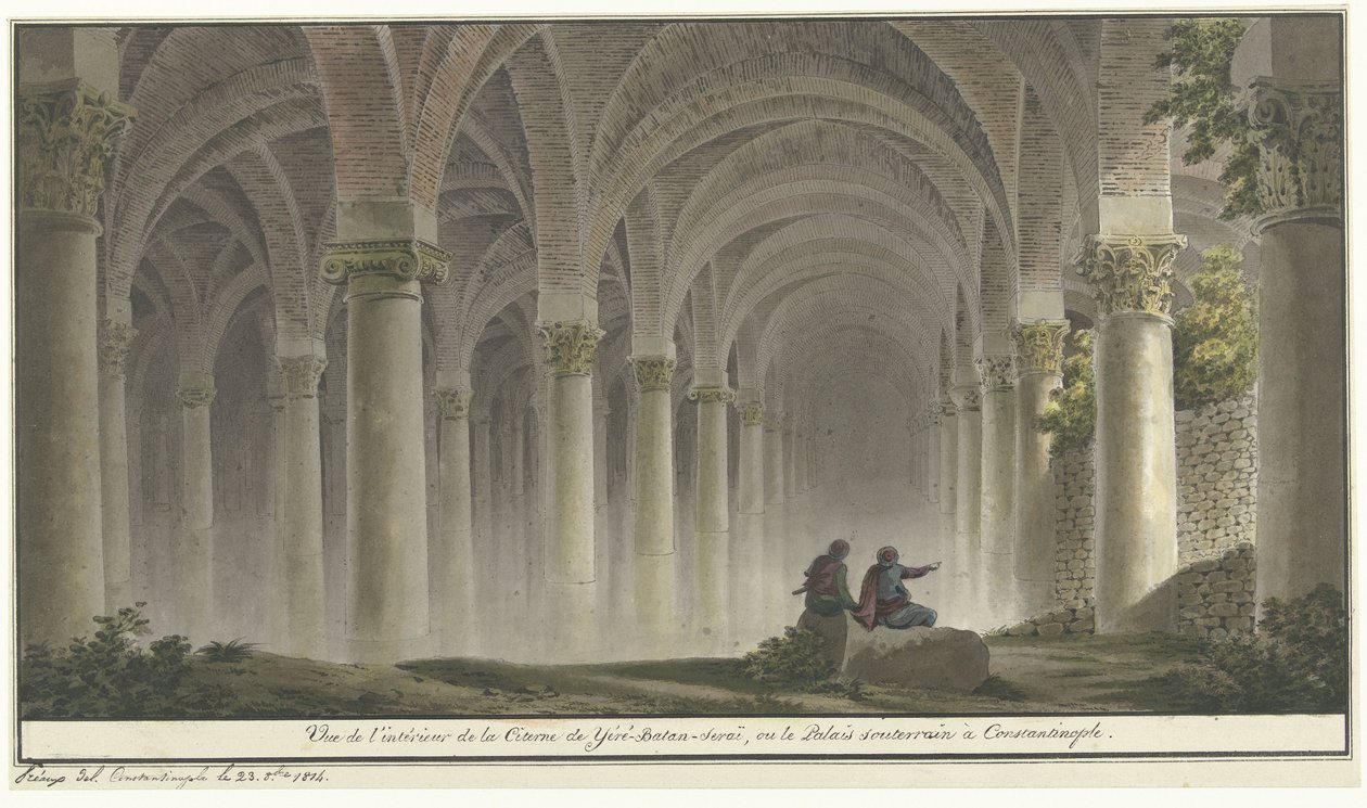 Konstantinopel belseje A Yéré-Batan-Serai ciszterna vagy a konstantinápolyi földalatti palota belső képe (cím a tárgyon) alkotó: Michel François Preaulx