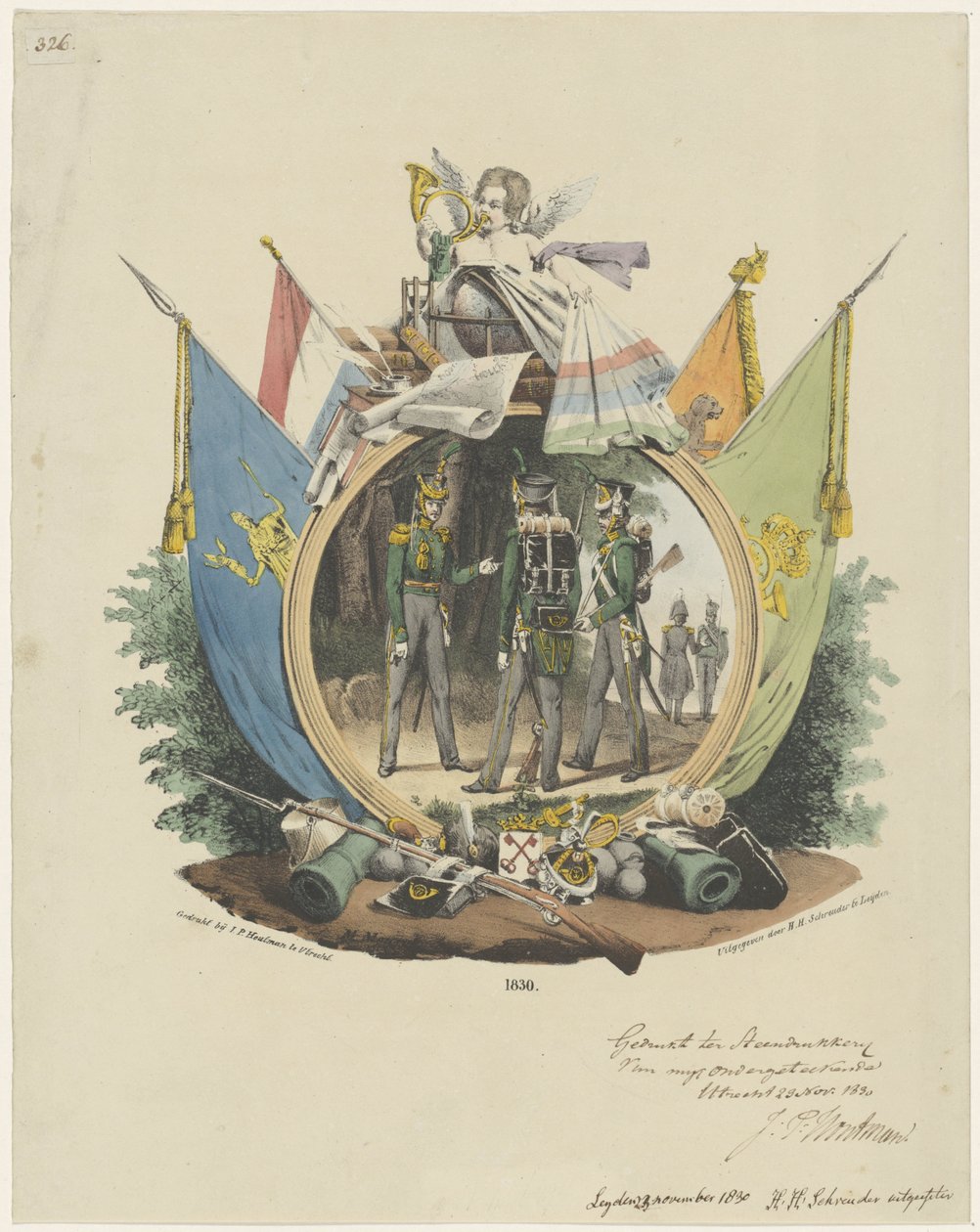 Medallion a Leideni Egyetem önkéntes vadászaival, 1830 alkotó: Michel Mourot