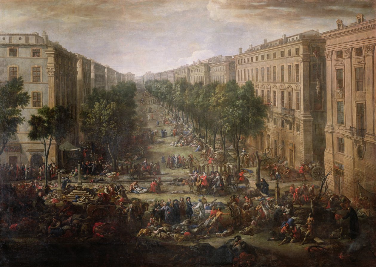 Kilátás a Cours Belsunce-ra, Marseilles, az 1720-as pestisjárvány idején, 1721 alkotó: Michel Serre