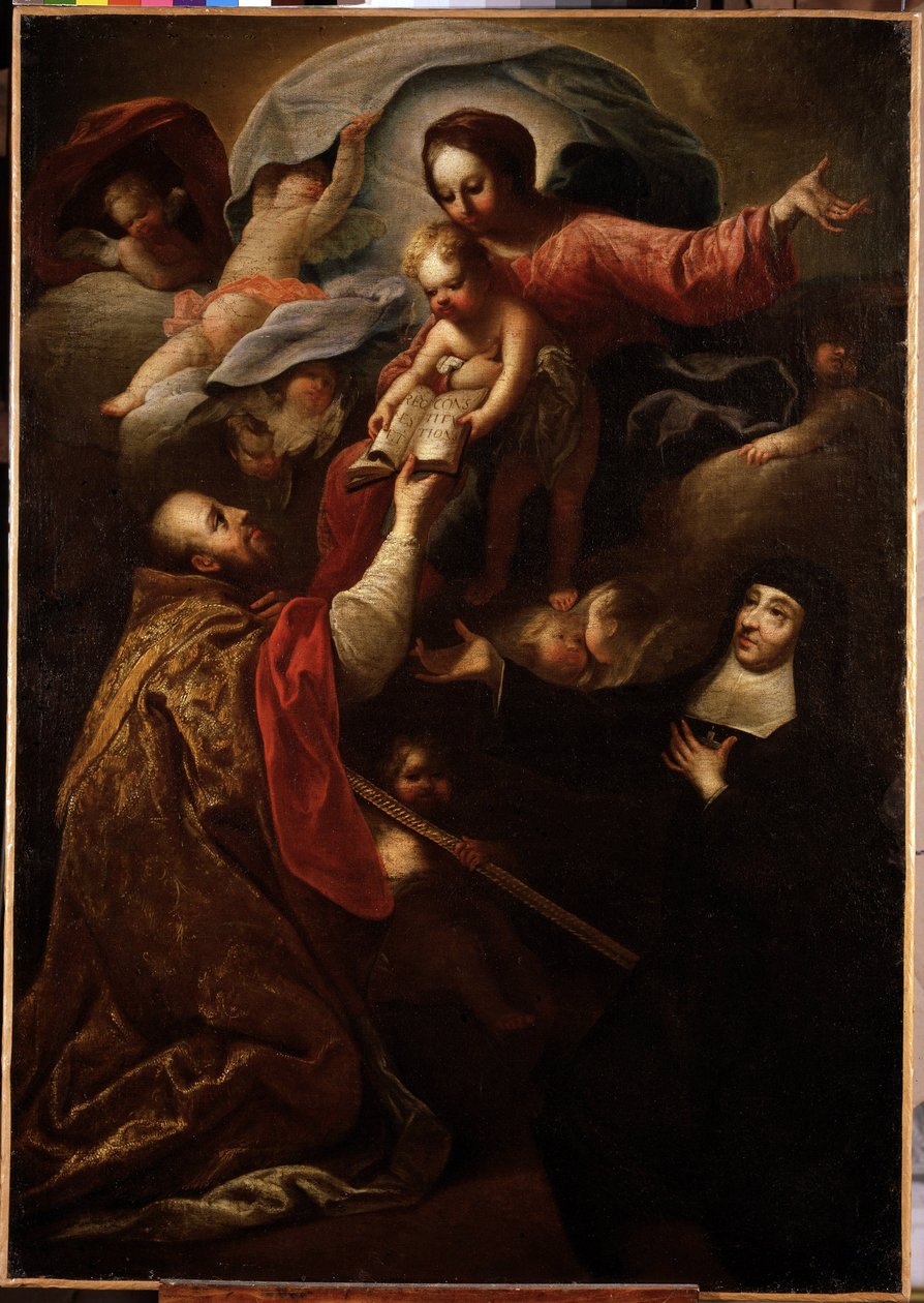 Szűz és gyermek, Saint Francois de Salles és Chantali Szent Joanna (festmény) alkotó: Michel Serre