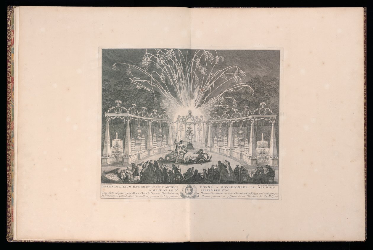 Az Ő kegyelmének, a Dauphinnak szentelt világítás és tűzijáték tervezése Meudonban, 1735. szeptember 3. alkotó: Michel de Bonneval