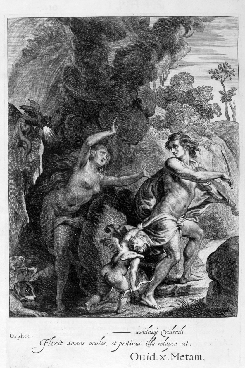 Orpheus, aki kivezeti Euridikét a pokolból, visszanéz rá, és örökre elveszíti, 1655 alkotó: Michel de Marolles