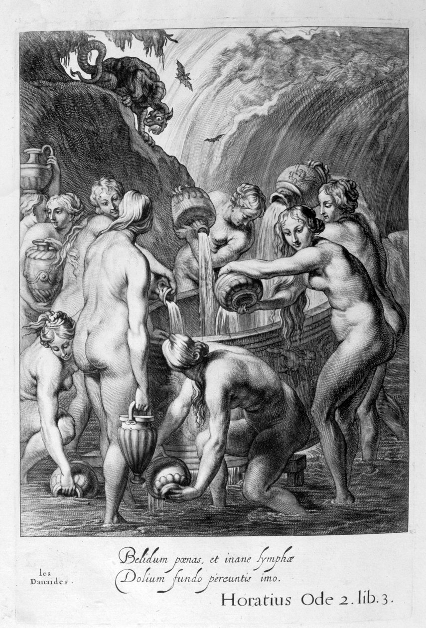 A Danaidák arra ítélték, hogy megfúrt edényeket töltsenek meg vízzel, 1655 alkotó: Michel de Marolles