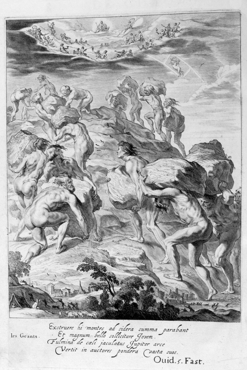 Az óriások hegyeket halmozva próbálnak átlépni a Mennyországon, 1655 alkotó: Michel de Marolles