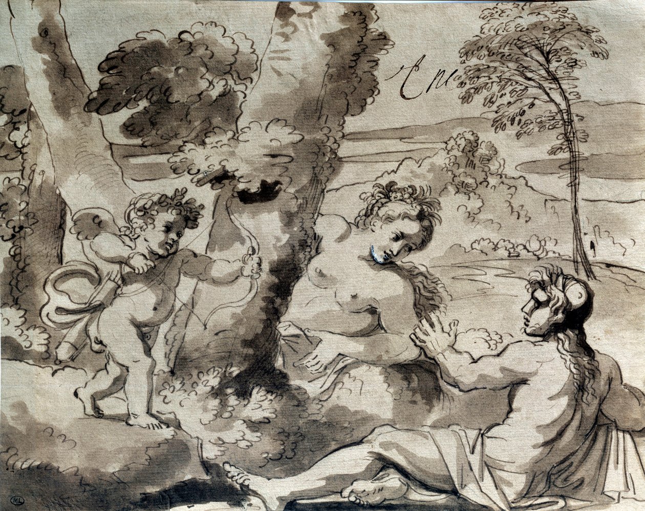 Szerelem, pásztor és nimfa. Michel Corneille rajza (1642-1708) alkotó: Michel des Gobelins Corneille