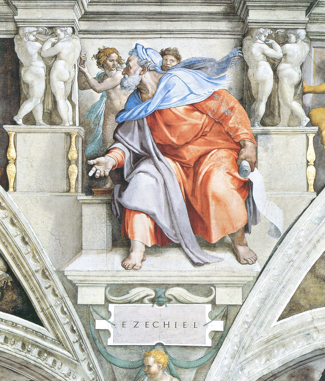 Ezékiel a vatikáni Sixtus -kápolna mennyezetén alkotó: Michelangelo Buonarroti