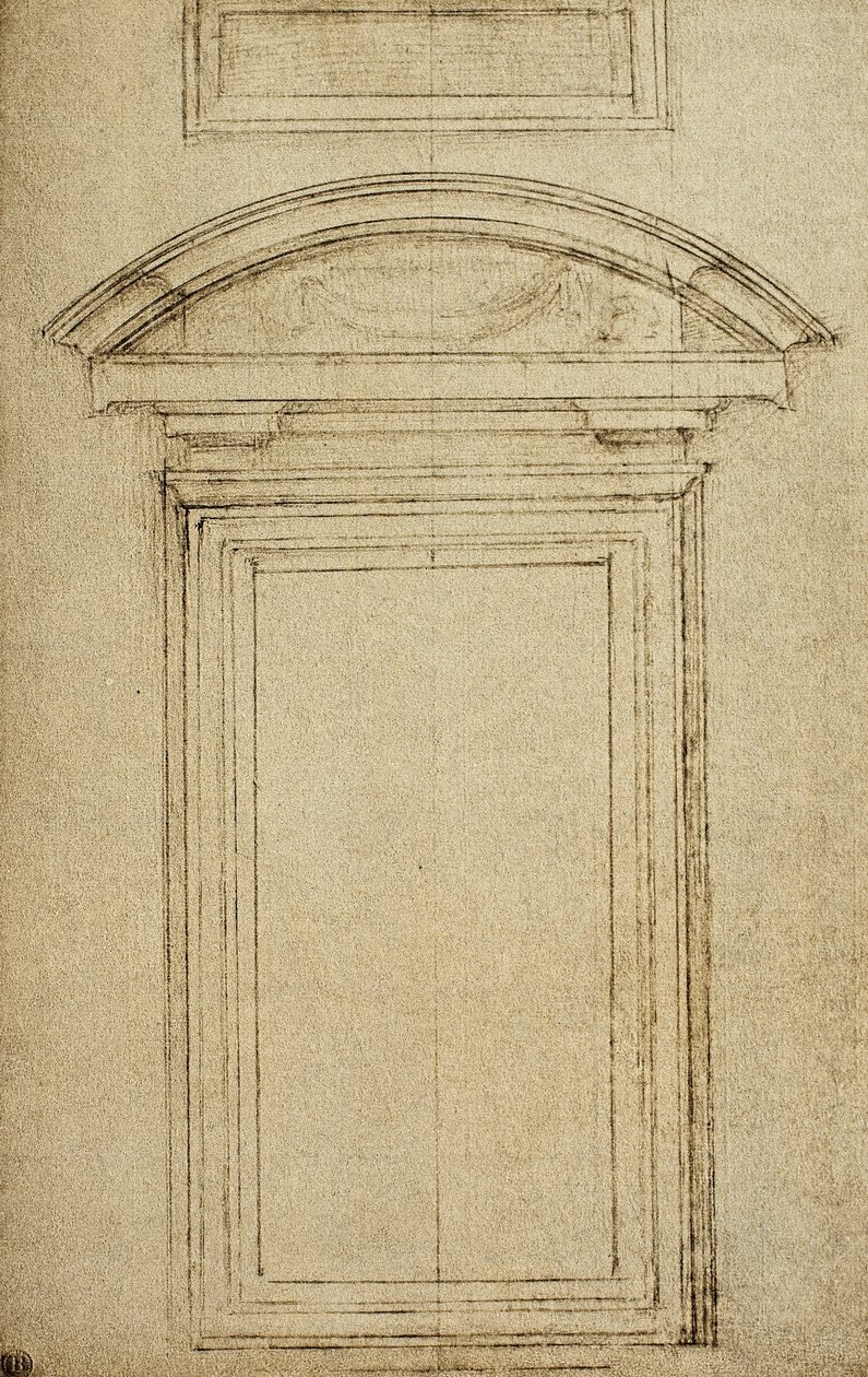 Építészeti tanulmány ablakhoz; Michelangelo rajza. Casa Buonarroti, Firenze alkotó: Michelangelo Buonarroti