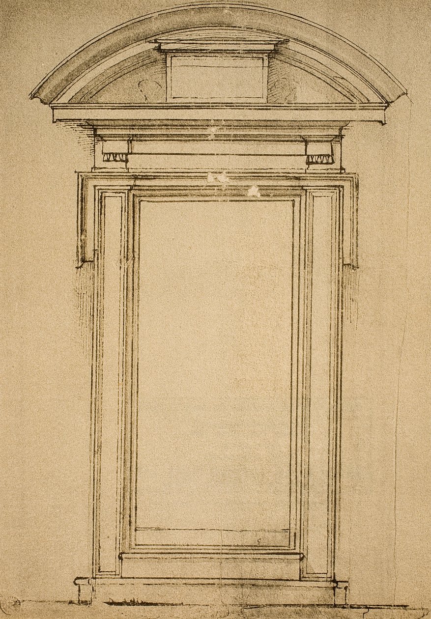 Egy ajtó építészeti tanulmányozása; Michelangelo rajza. Casa Buonarroti, Firenze alkotó: Michelangelo Buonarroti